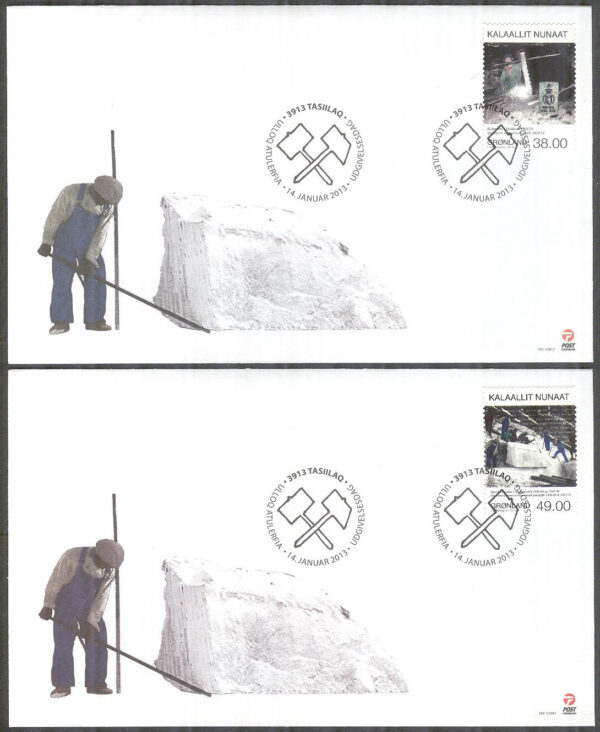 Grönland - FDC 2013-01-14 - Gruvdrift på Grönland IV bla Marmorgruva, 2 kpl Vinjett 1