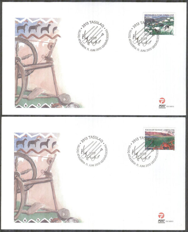 Grönland - FDC 2013-06-11 - Lantbruk II - Odling & Får, 2 kpl Vinjett 1