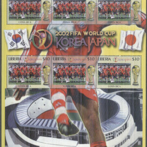 Liberia – M 4579 VM i Fotboll i Sydkorea & Japan 2002 – Costa Rica, Miniark kpl **
