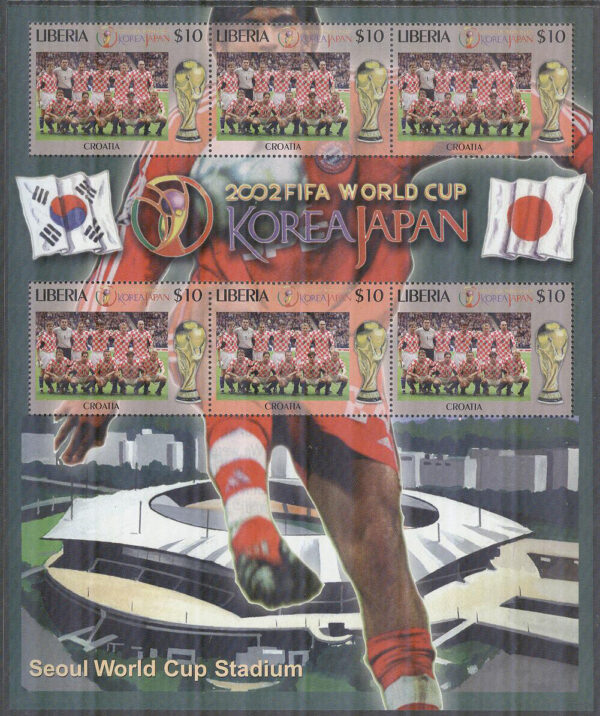 Liberia - M 4580 VM i Fotboll i Sydkorea & Japan 2002 - Kroatien, Miniark kpl **