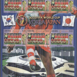 Liberia – M 4581 VM i Fotboll i Sydkorea & Japan 2002 – Danmark, Miniark kpl **