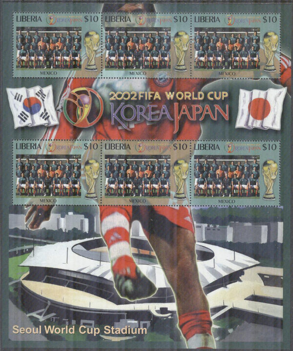 Liberia - M 4589 VM i Fotboll i Sydkorea & Japan 2002 - Mexiko, Miniark kpl **