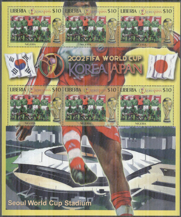 Liberia - M 4590 VM i Fotboll i Sydkorea & Japan 2002 - Nigeria, Miniark kpl **
