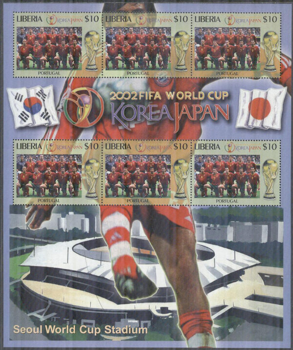 Liberia - M 4593 VM i Fotboll i Sydkorea & Japan 2002 - Portugal, Miniark kpl **