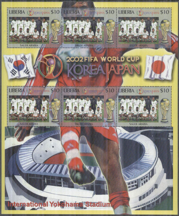 Liberia - M 4596 VM i Fotboll i Sydkorea & Japan 2002 - Saudiarabien, Miniark kpl **
