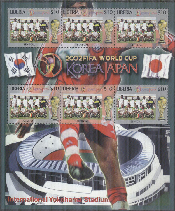 Liberia - M 4597 VM i Fotboll i Sydkorea & Japan 2002 - Senegal, Miniark kpl **