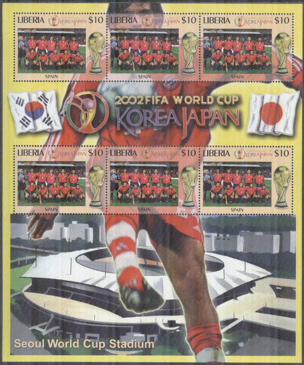 Liberia - M 4599 VM i Fotboll i Sydkorea & Japan 2002 - Spanien, Miniark kpl **
