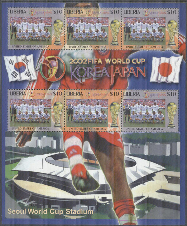 Liberia - M 4604 VM i Fotboll i Sydkorea & Japan 2002 - USA, Miniark kpl **