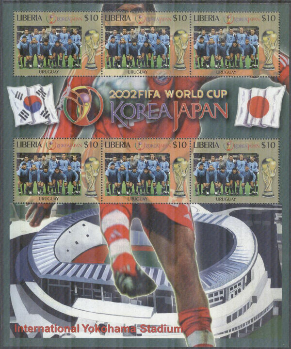 Liberia - M 4605 VM i Fotboll i Sydkorea & Japan 2002 - Uruguay, Miniark kpl **