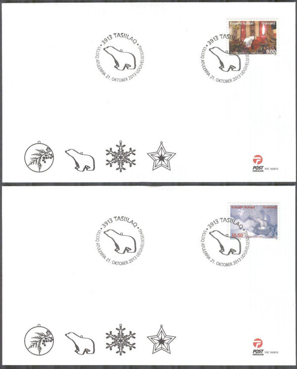 Grönland - FDC 2013-10-21 - Jul 2013 - Prydnadsisbjörn, 2 kpl Vinjett 1
