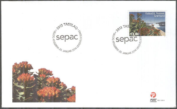 Grönland - FDC 2014-01-20 - SEPAC 2014 - Blomster V - Rosor, 1 kpl Vinjett 18