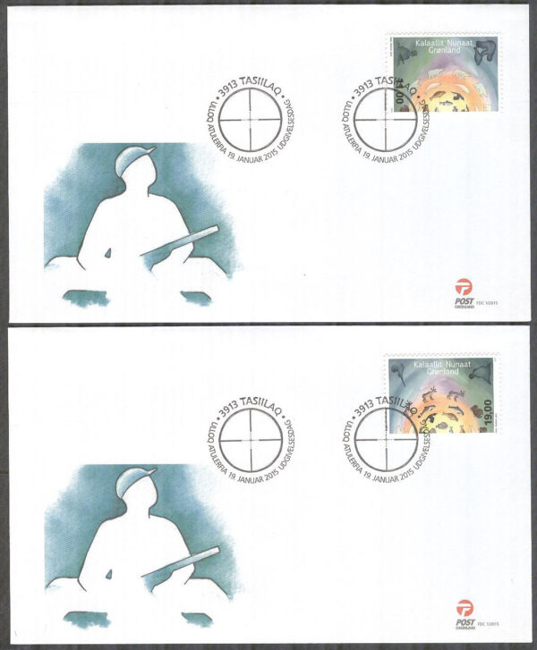 Grönland - FDC 2015-01-19 - Jägarliv II bla Däggdjur & Havsdjur, 2 kpl Vinjett 1