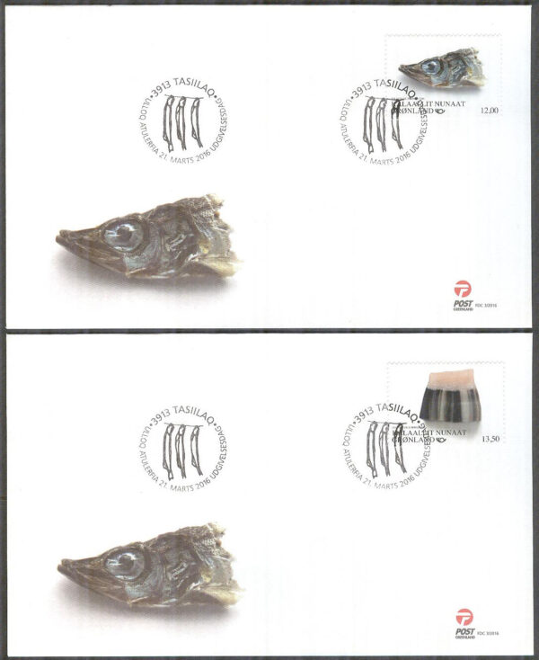 Grönland - FDC 2016-03-21 - Norden 2016 - Matkultur bla Fisk, 2 kpl Vinjett 1