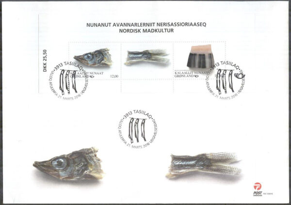 Grönland - FDC 2016-03-21 - Norden 2016 - Matkultur bla Fisk, Block Vinjett 1