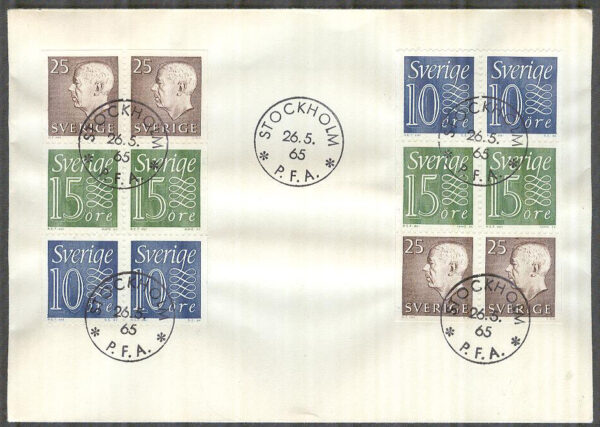Sverige - FDC 1965-05-26 - HA 14 2 x 6-Block kpl, Stämp 23 mm