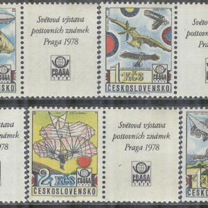 Tjeckoslovakien – M 2396-2400 + Zf Int.frim.utst. Praga 1978, flyg, 5 st par  kpl **