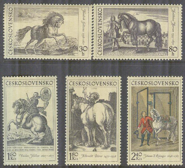 Tjeckoslovakien - M 1870-1874 Hästar i konsten, 5 kpl **