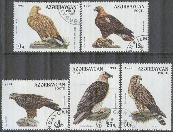 Azerbajdzjan - M  172-176 Rovfåglar bl.a. Kejsarörn, 5 kpl stpl