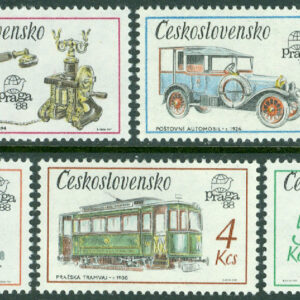 Tjeckoslovakien – M 2911-2915 Int. frimärksutställning PRAGA ’88: Tekniska monument, 5 kpl **
