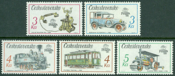 Tjeckoslovakien - M 2911-2915 Int. frimärksutställning PRAGA '88: Tekniska monument, 5 kpl **