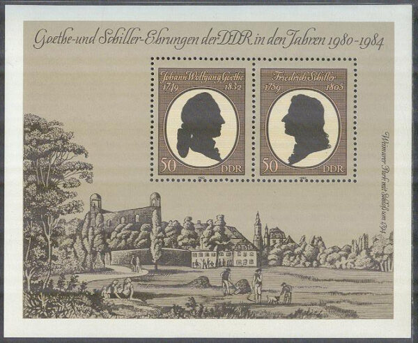 DDR - M BL  66 J E von Goethe död i 150 år - F von Schiller 225 år, Block **