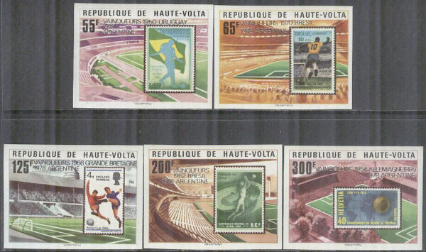 Övre Volta - M  740-744 B VM i Fotboll i Argentina 1978 - Påtryck, 5 kpl **