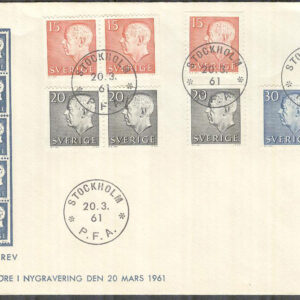 Sverige – FDC 1961-03-20 – Gustaf VI Adolf Typ II, 9 kpl Vinjett 2