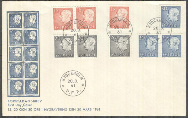 Sverige - FDC 1961-03-20 - Gustaf VI Adolf Typ II, 9 kpl Vinjett 2