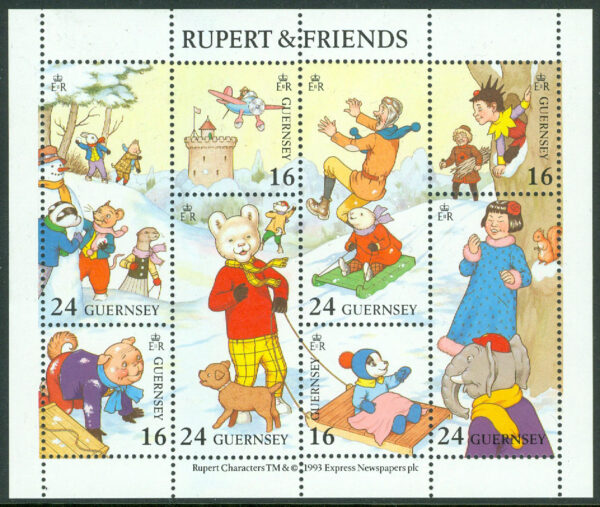 Guernsey - M  590-597 Björnen Rupert och hans vänner, miniark kpl **