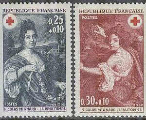 Frankrike – M 1647-1648 Röda Korset 1968 – Konst, 2 kpl **
