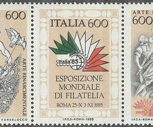 Italien – M 1907-1909 Internat. Frim. Utställ ITALIA 85 III, 3 -strip kpl **