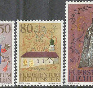 Liechtenstein – M  878-880 Besök av Påve Johannes Paul II, 3 kpl **