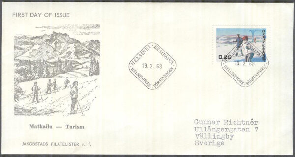 Finland - FDC 1968-02-19 - Vinterturism, 1 kpl Vinjett 2 Adressat