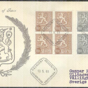 Finland – FDC 1968-05-13 – Lejontyp m/63 Bruksser III, 2 st 4-Block Vinjett 11 Adressat