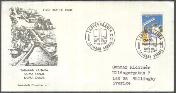 Finland - FDC 1968-08-05 - Saima kanal, 1 kpl Vinjett 2 Adressat