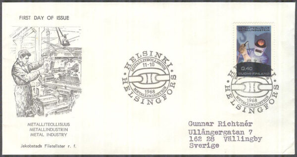 Finland - FDC 1968-10-11 - Metallindustrin, 1 kpl Vinjett 2 Adressat