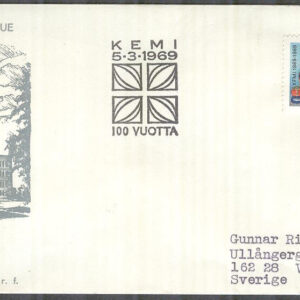 Finland – FDC 1969-03-05 – Kemi 100 år, 1 kpl Vinjett 3 Adressat