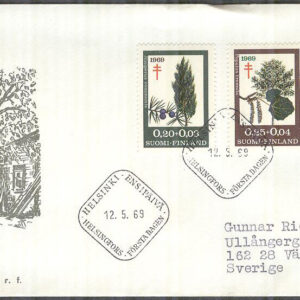 Finland – FDC 1969-05-12 – Antituberkulos: Träd, 3 kpl Vinjett 2 Adressat