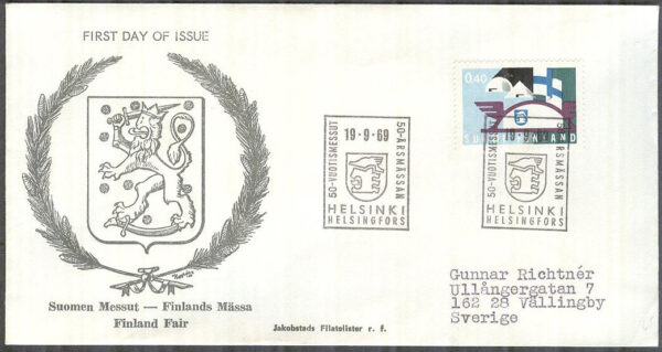 Finland - FDC 1969-09-19 - Finlands Mässa 50 år, 1 kpl Vinjett 3 Adressat