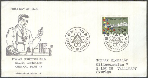 Finland - FDC 1970-03-26 - Kemiska basindustrin, 1 kpl Vinjett 3 Adressat