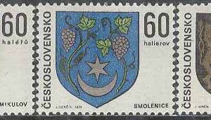 Tjeckoslovakien – M 2144-2146 Stadsvapen IV, bl.a. Smolenice, 3 kpl **