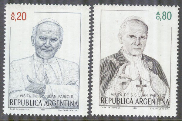 Argentina - M 1856-1857 Besök av påve Johannes Paul II 1987 2 kpl **