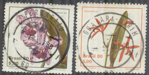 Brasilien - M 1785 -1786 Blommor - Orkidér - Utställning, 2 olika stpl