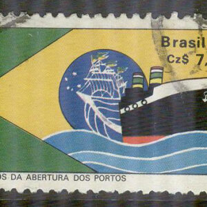 Brasilien – M 2243 Hamnar i Brasilien öppna för utländska fartyg i 180 år, 1kpl stpl