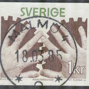 F  982 Arbetarskydd, Nära prakt stpl MALMÖ 4 18.03.85