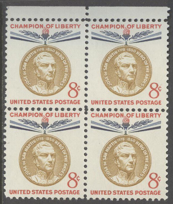 USA - M  749 x 4 Frihetskämpar - José de San Martín - Politiker, 6c 4-Block  **