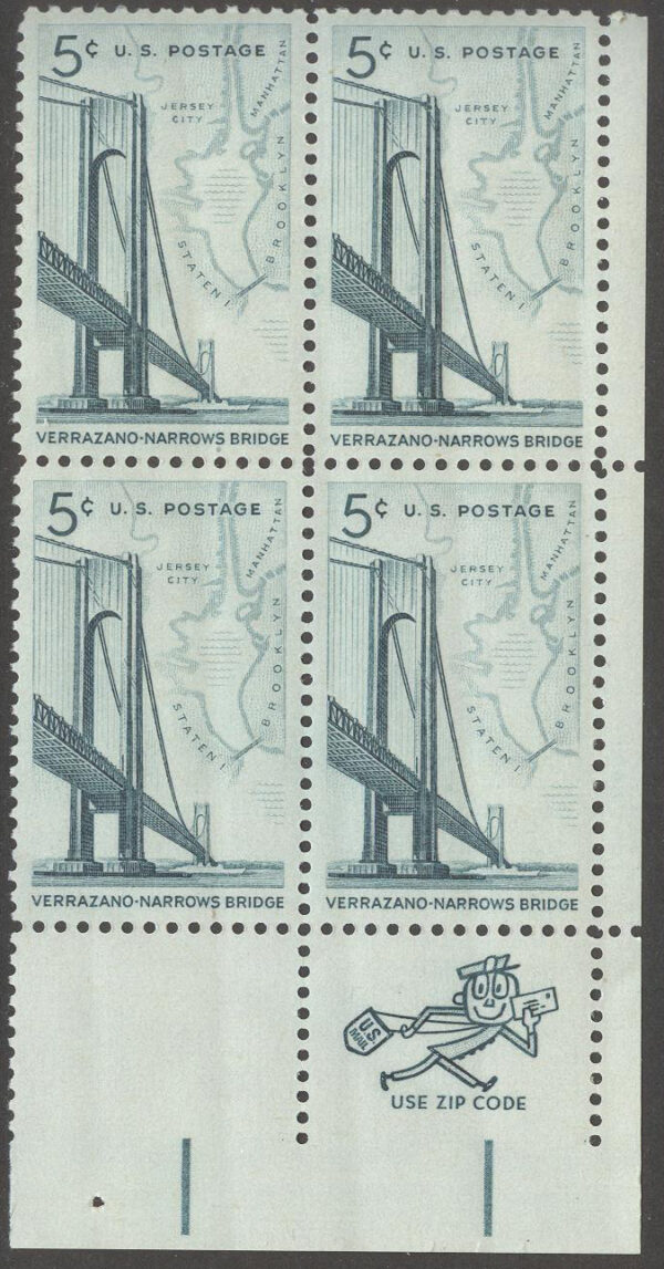 USA - M  873 x 4 Färdigställandet av Verrazano-Narrows bron 1964, 4-Block kpl **