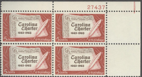 USA - M  839 x 4  Carolina Charter 300 år, 4-Block kpl **