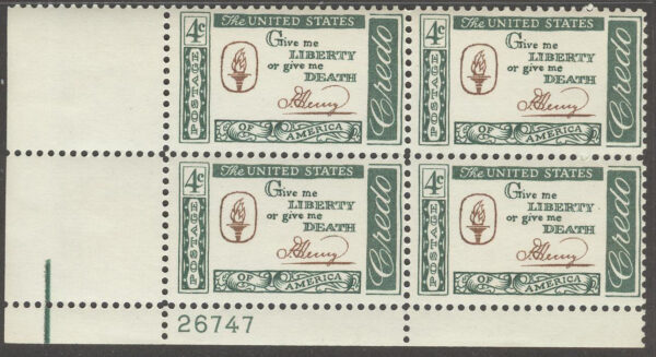 USA - M  771 x 4 Bevingade ord av berömda amerikaner,  4-block **
