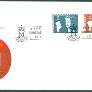 Grönland – FDC 1982-05-13 – Drottning Margrethe. Typ III, 2 kpl Vinjett 1